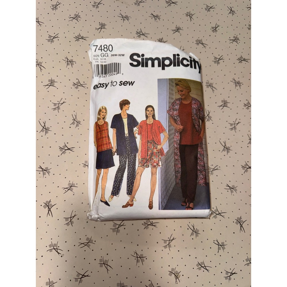 Simplicity 7480 Easy to Sew Plus Size Jacket Top Pants Shorts Pattern 26W-32W